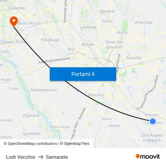 Lodi Vecchio to Samarate map