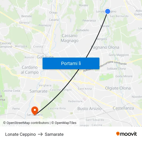 Lonate Ceppino to Samarate map