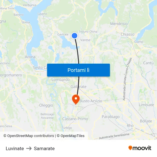 Luvinate to Samarate map