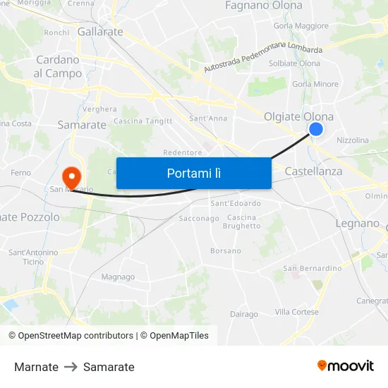 Marnate to Samarate map