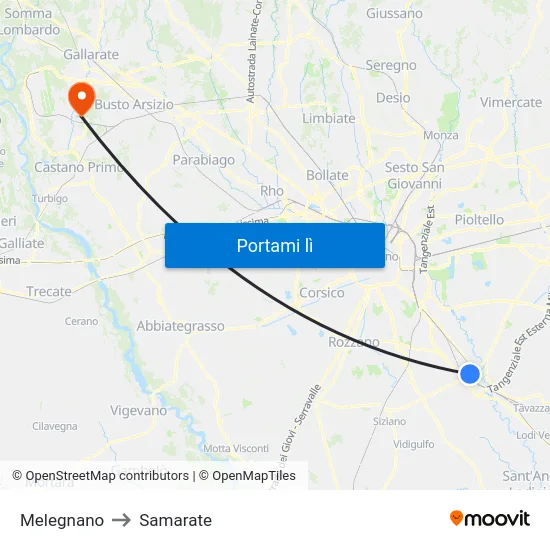 Melegnano to Samarate map