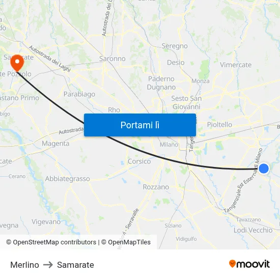 Merlino to Samarate map