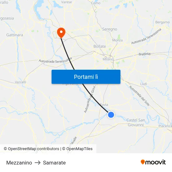 Mezzanino to Samarate map