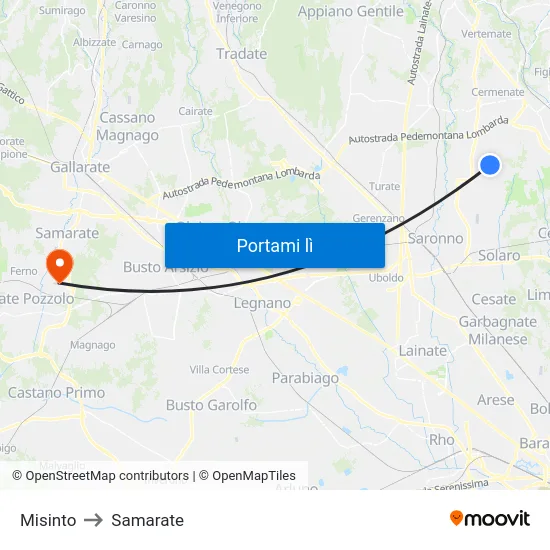 Misinto to Samarate map