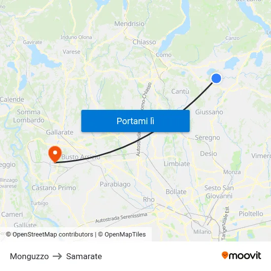 Monguzzo to Samarate map