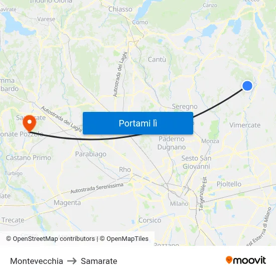 Montevecchia to Samarate map
