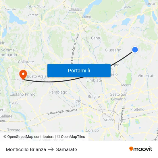 Monticello Brianza to Samarate map