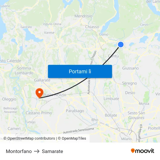Montorfano to Samarate map