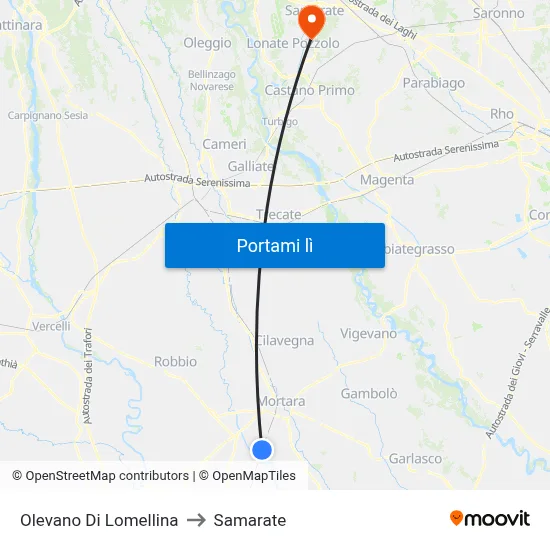 Olevano Di Lomellina to Samarate map