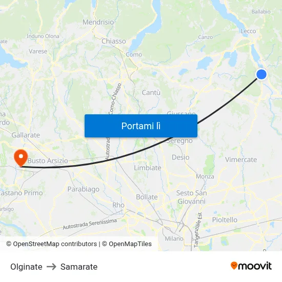 Olginate to Samarate map