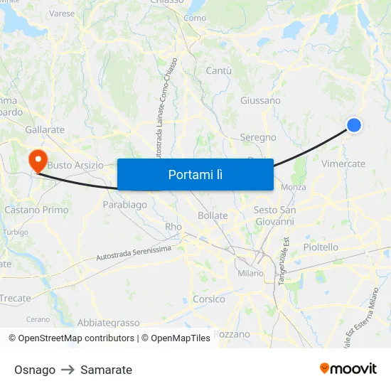 Osnago to Samarate map