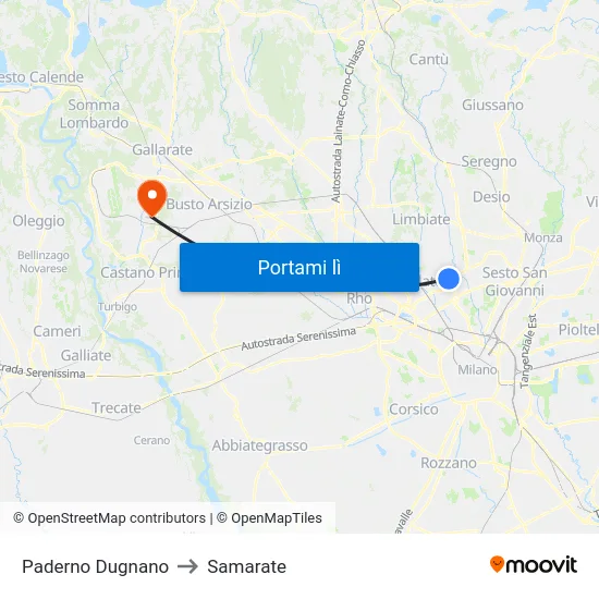Paderno Dugnano to Samarate map