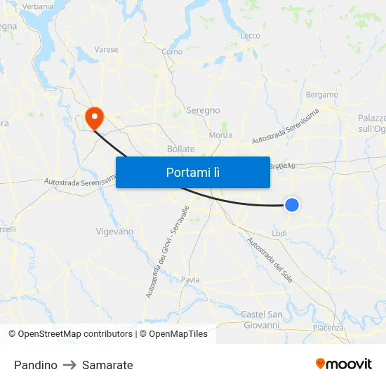 Pandino to Samarate map