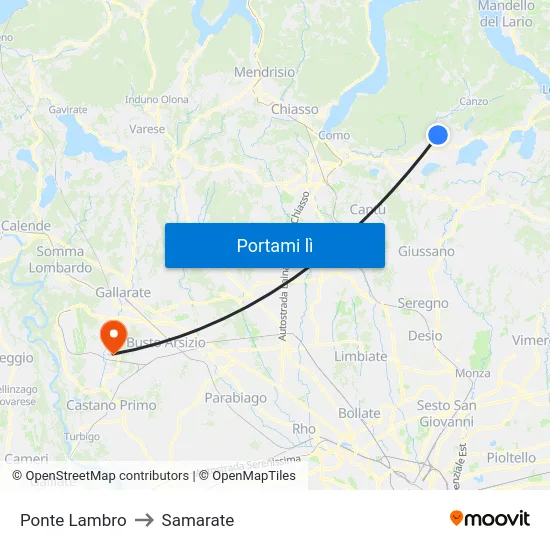 Ponte Lambro to Samarate map
