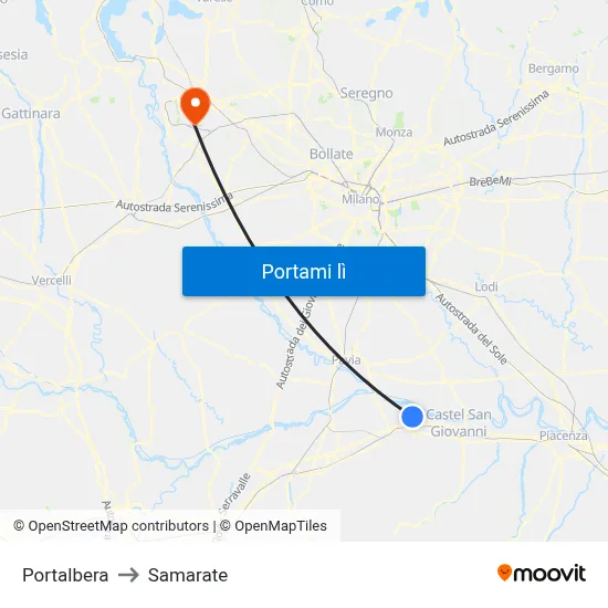 Portalbera to Samarate map
