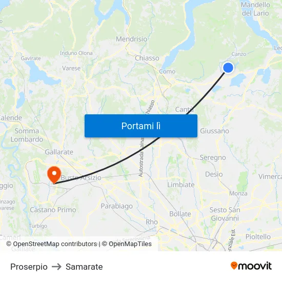 Proserpio to Samarate map