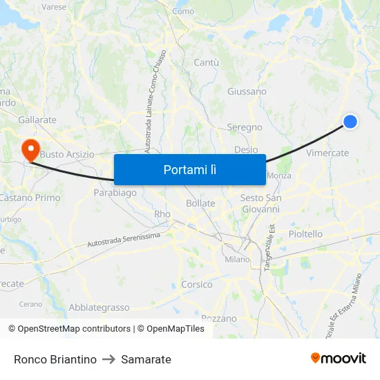 Ronco Briantino to Samarate map