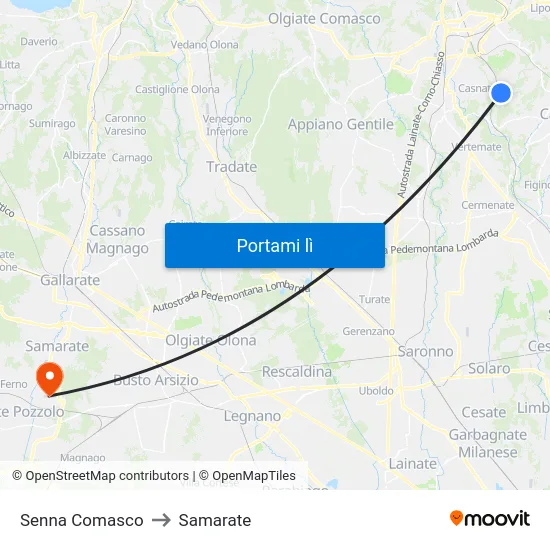 Senna Comasco to Samarate map