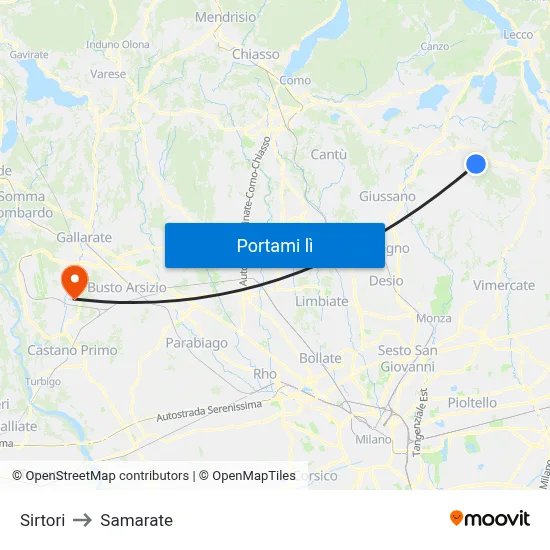 Sirtori to Samarate map
