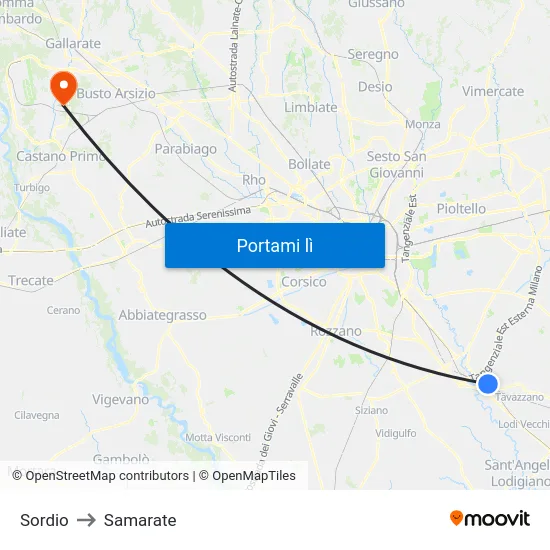 Sordio to Samarate map