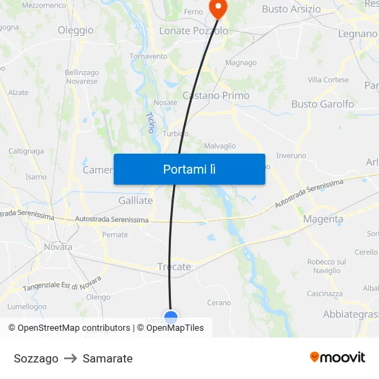 Sozzago to Samarate map
