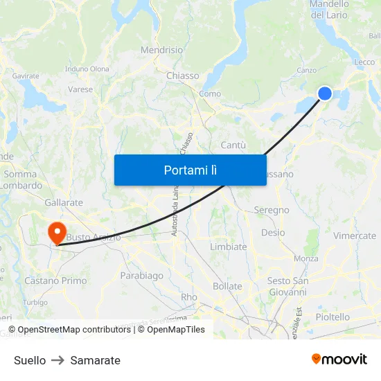 Suello to Samarate map