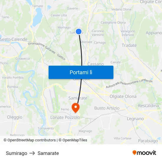 Sumirago to Samarate map