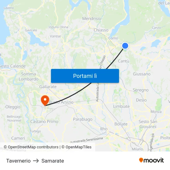 Tavernerio to Samarate map