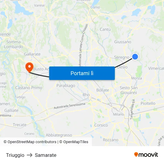 Triuggio to Samarate map