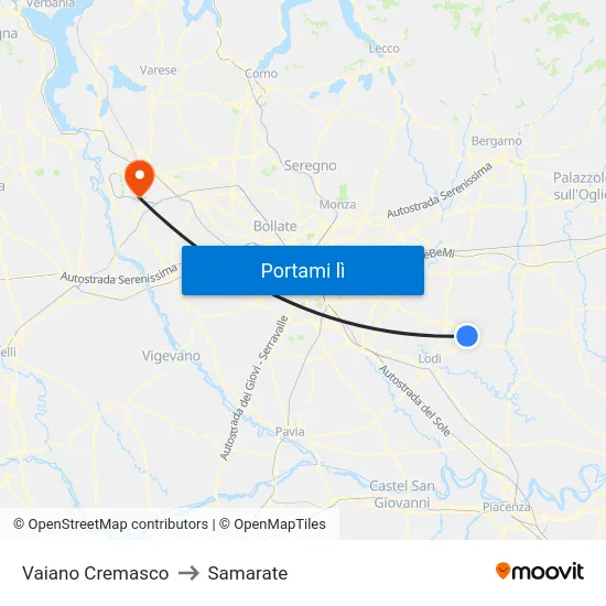 Vaiano Cremasco to Samarate map