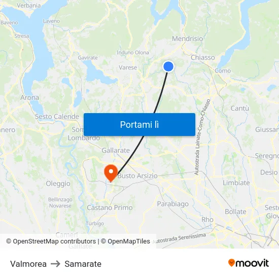 Valmorea to Samarate map