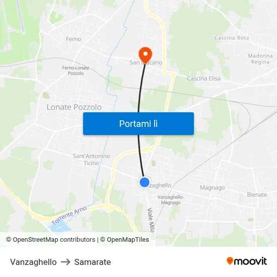 Vanzaghello to Samarate map