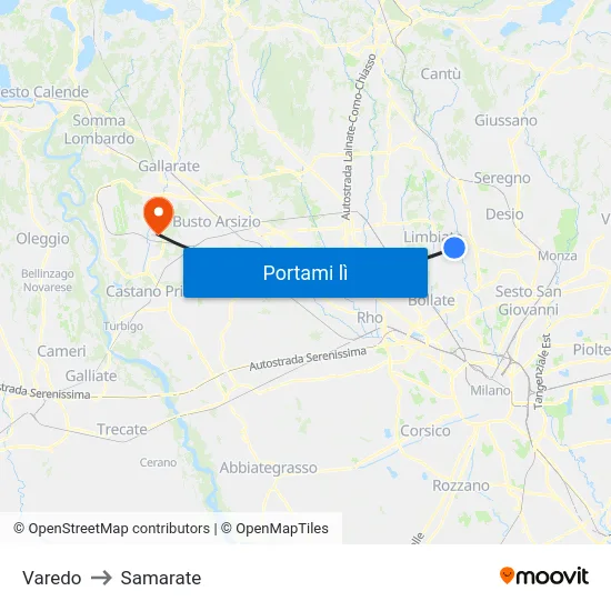 Varedo to Samarate map