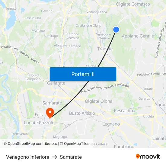 Venegono Inferiore to Samarate map