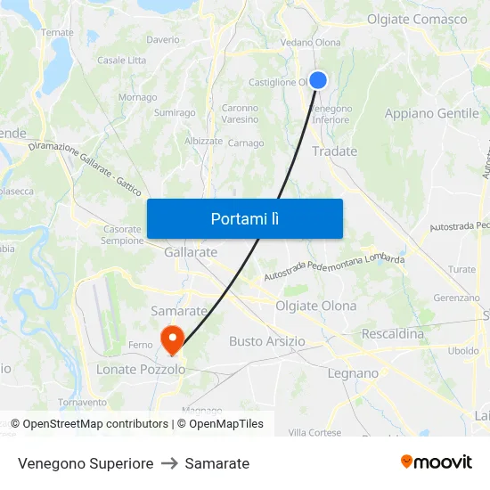 Venegono Superiore to Samarate map