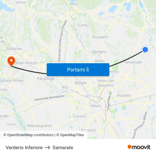 Verderio Inferiore to Samarate map