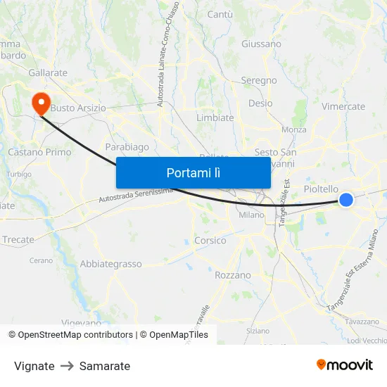 Vignate to Samarate map