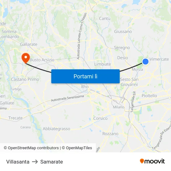 Villasanta to Samarate map