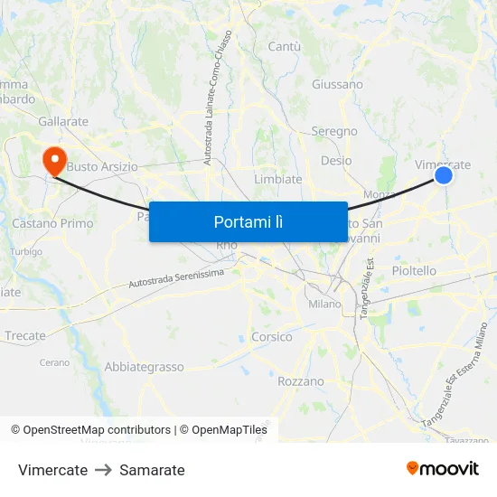 Vimercate to Samarate map