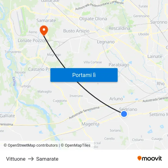 Vittuone to Samarate map