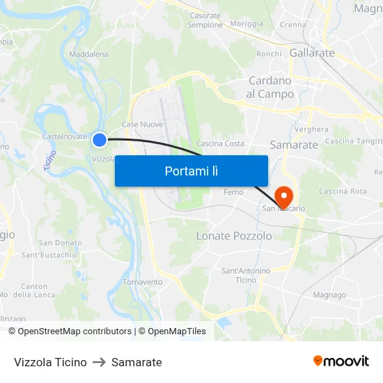 Vizzola Ticino to Samarate map
