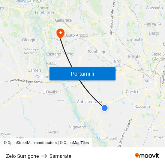 Zelo Surrigone to Samarate map