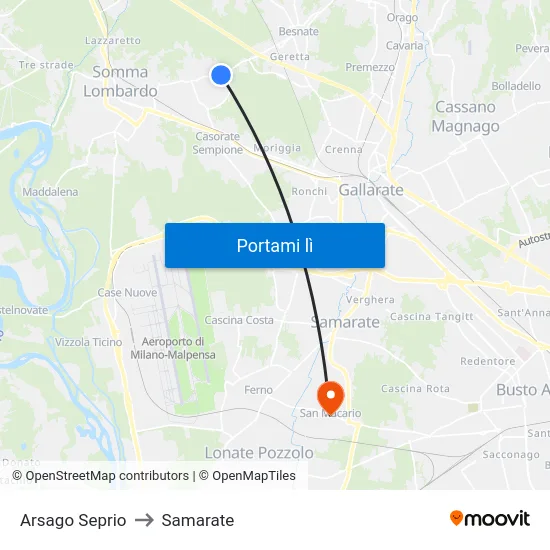 Arsago Seprio to Samarate map