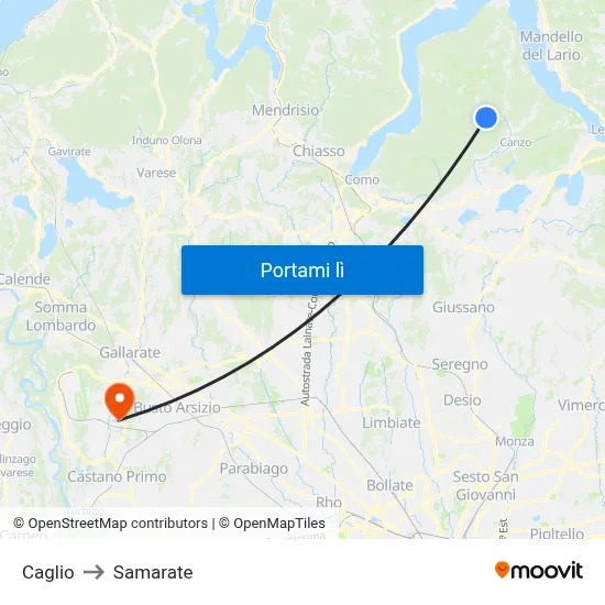 Caglio to Samarate map