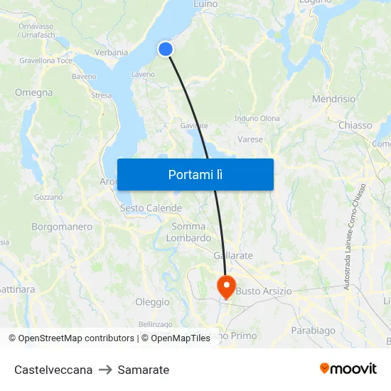 Castelveccana to Samarate map