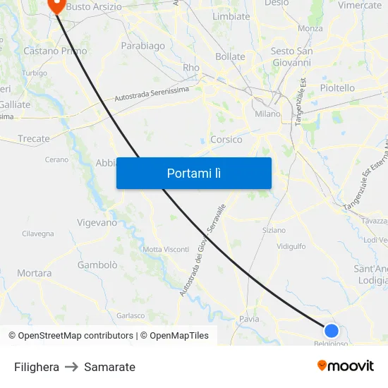 Filighera to Samarate map