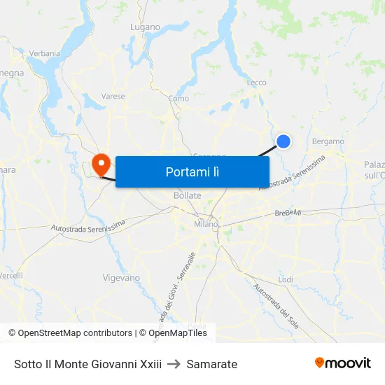 Sotto Il Monte Giovanni Xxiii to Samarate map