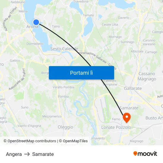 Angera to Samarate map