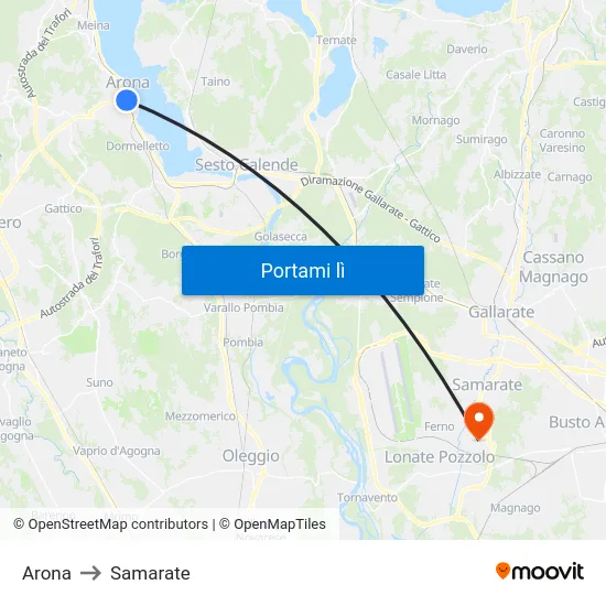 Arona to Samarate map
