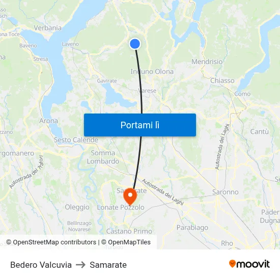 Bedero Valcuvia to Samarate map